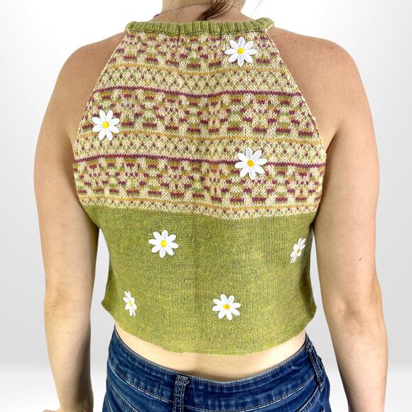 80s 90s HEATHERGLO BILLIE JO SPORTSWEAR Wool Floral Embroidered Cropped Sweater - Picture 4 of 7